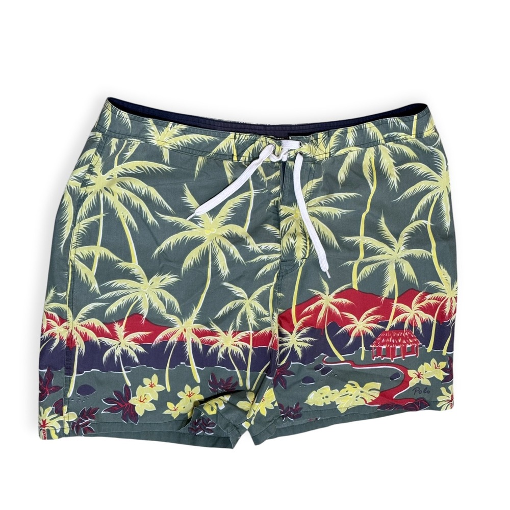 VTG Polo Sport Ralph Lauren 90s Tropical Palm Tree 36 Swim Trunks Board Shorts